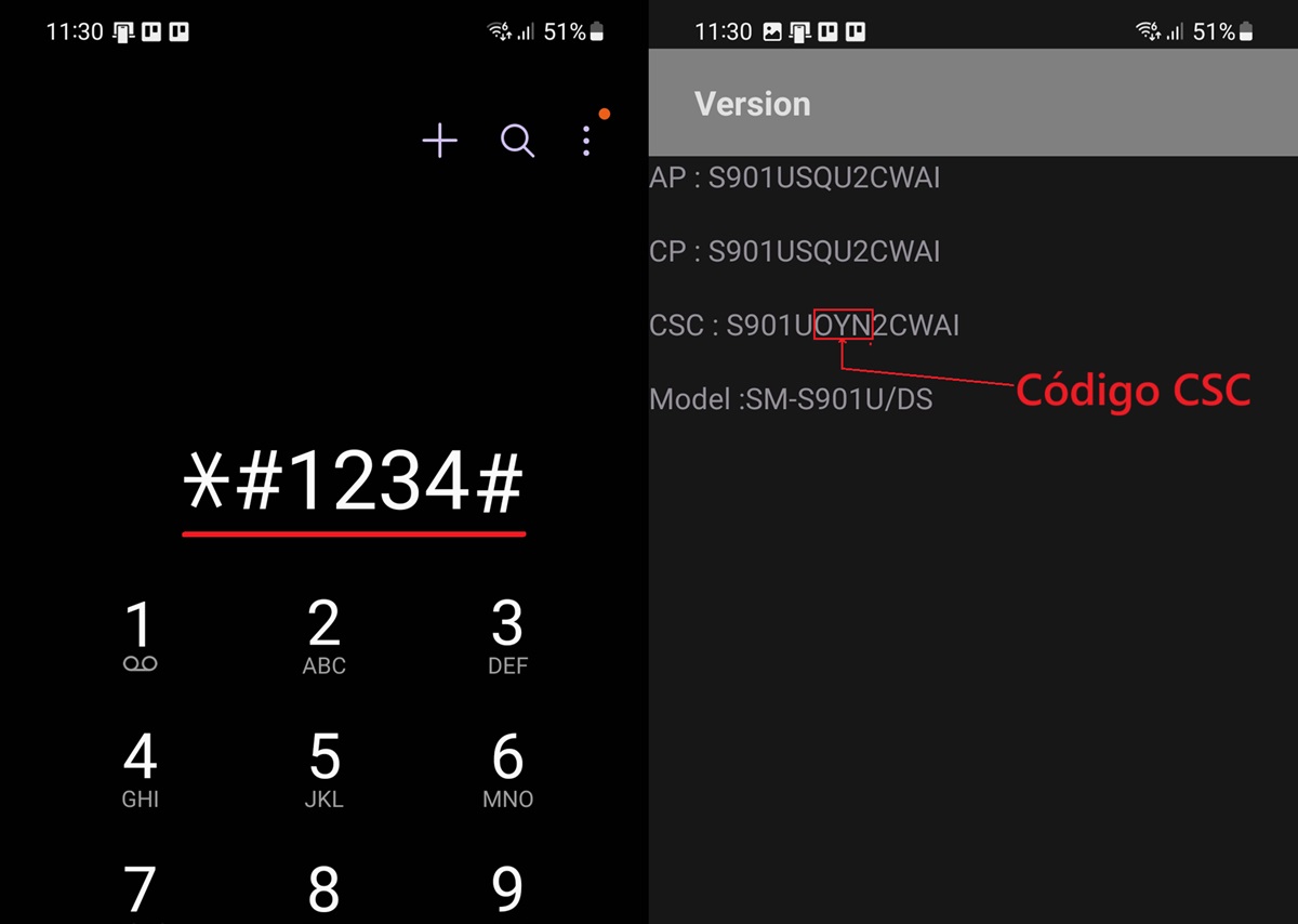 como encontrar codigo csc en samsung
