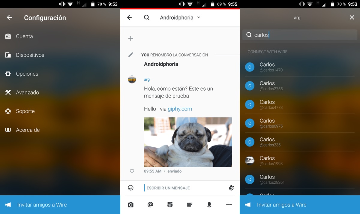 como es mensajeria wire en android