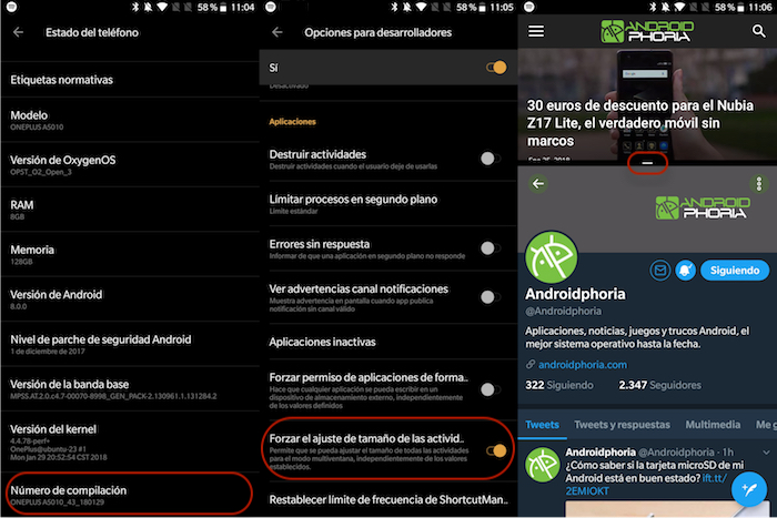 como forzar pantalla partida android