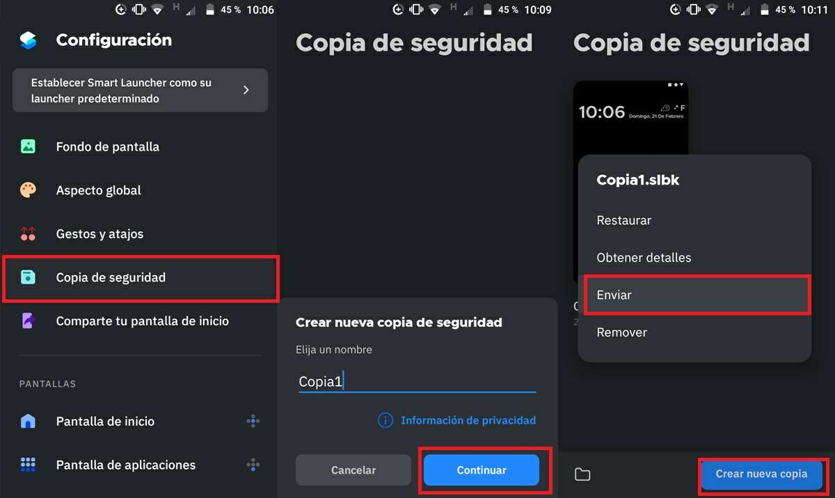 como hacer copia de seguridad en smart launcher