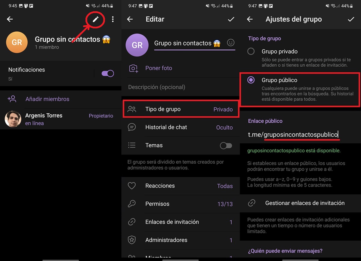 como hacer publico un grupo sin contactos de telegram