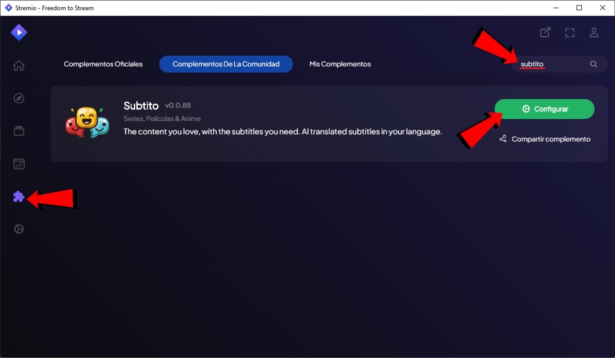 como instalar Subtito en Stremio