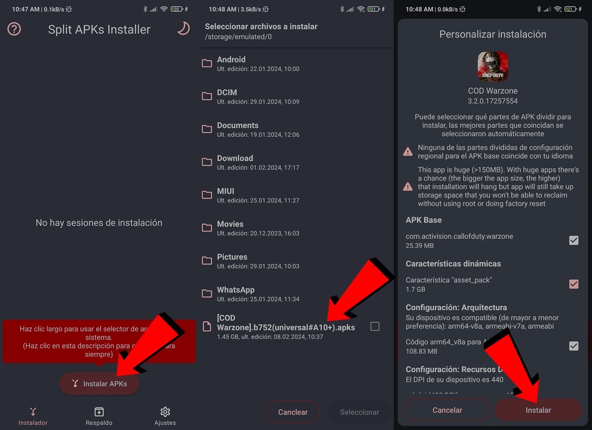 como instalar el APKS de Warzone Mobile 2.10.0