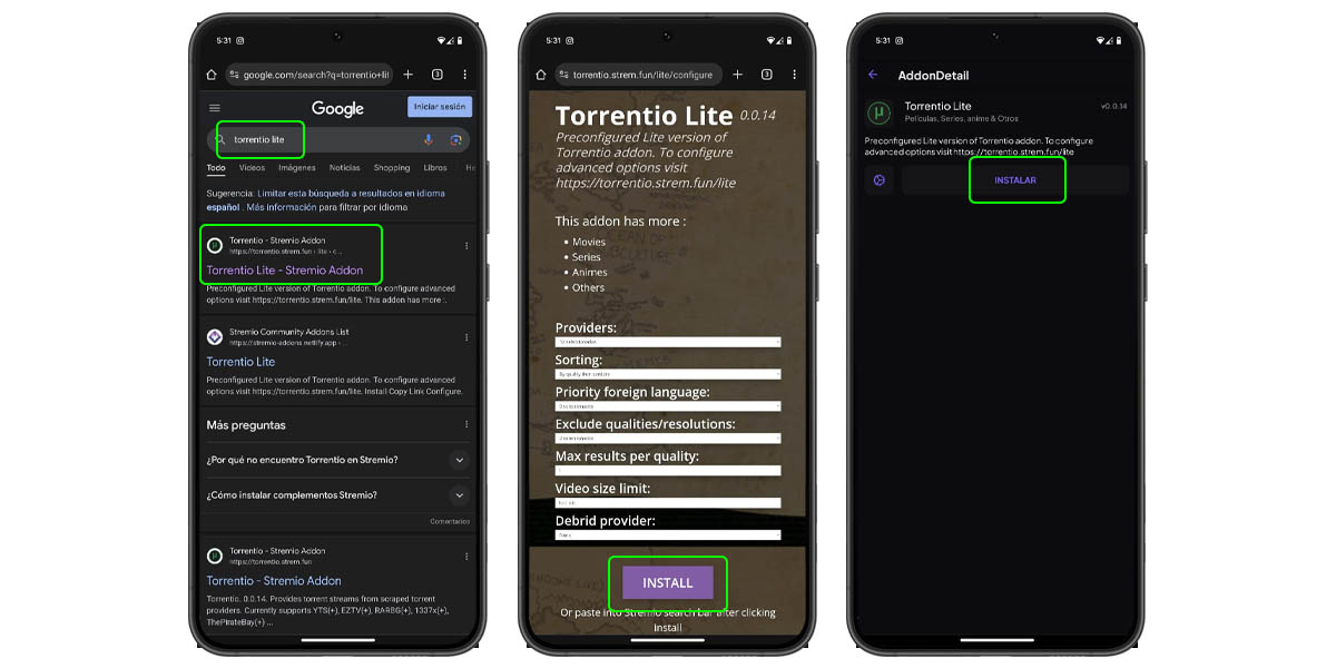 como instalar torrentio lite stremio moviles android