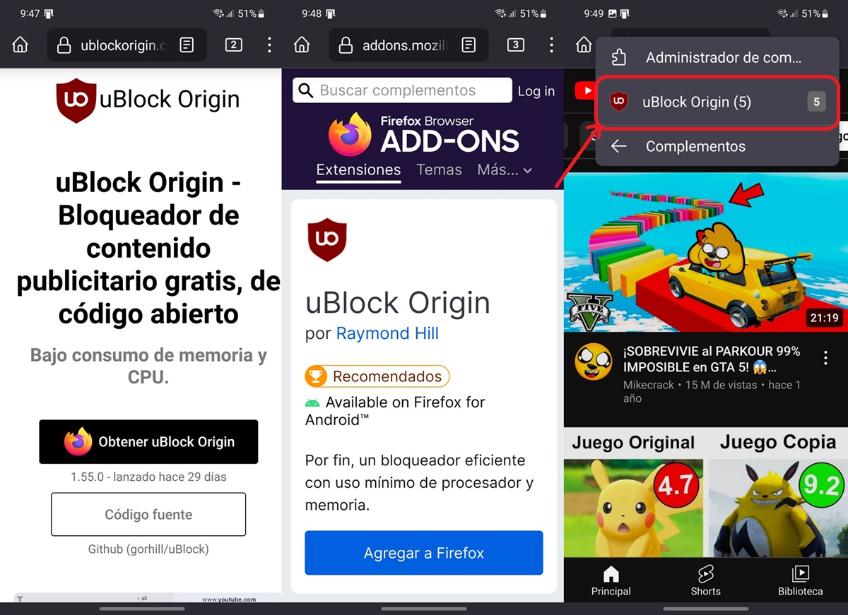 como instalar ublock origin en android con firefox