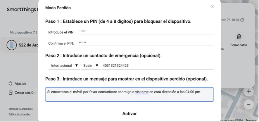 como poner un mensaje y numero para recuperar samsung galaxy robado o perdido