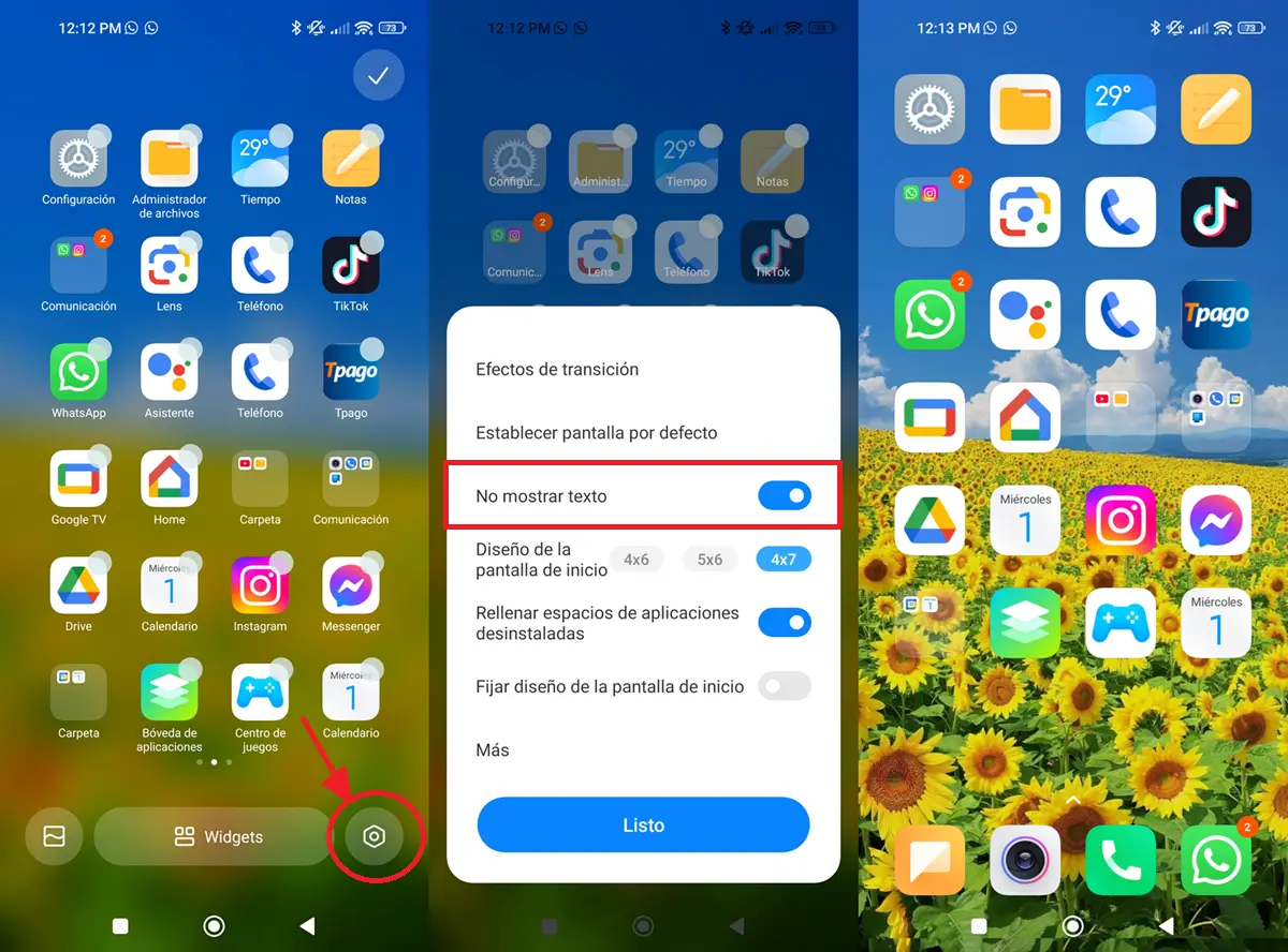 como quitar nombre de aplicaciones en movil xiaomi