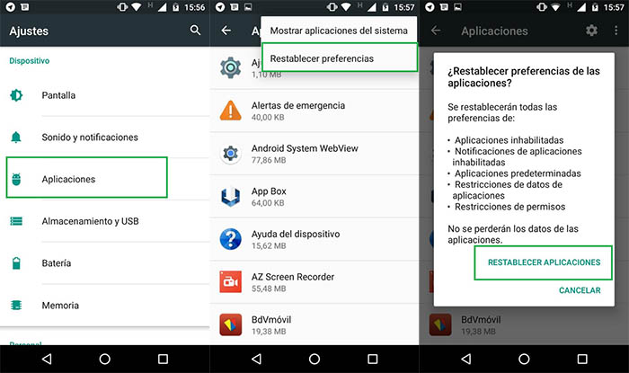 como restablecer las aplicaciones de preferencia en el moto g4 Play