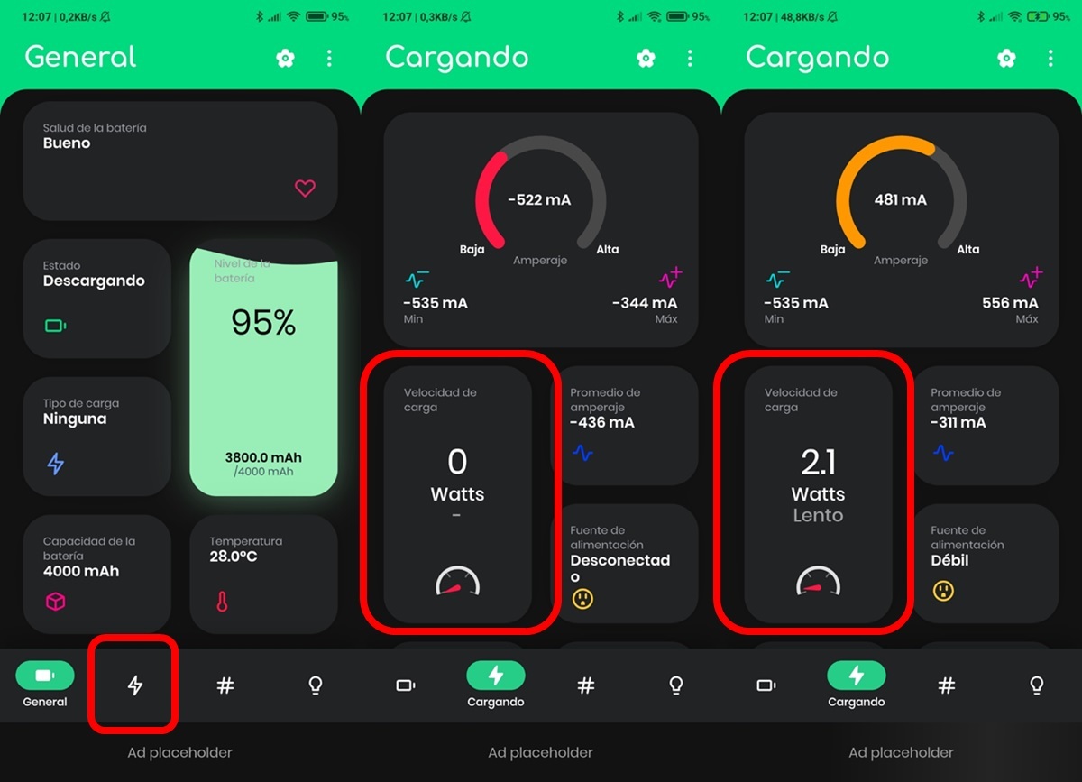 como saber a que velocidad carga tu movil Android con la app Electron