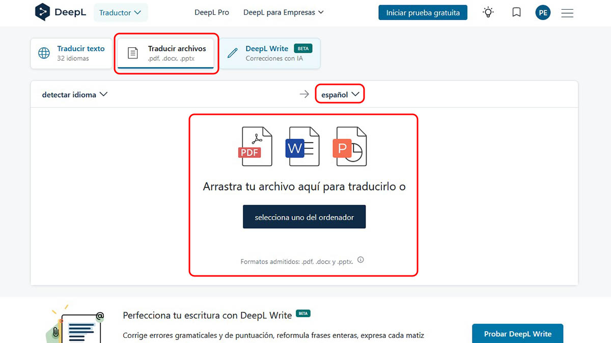 cómo traducir archivo PDF cualquier idioma a español con Deepl