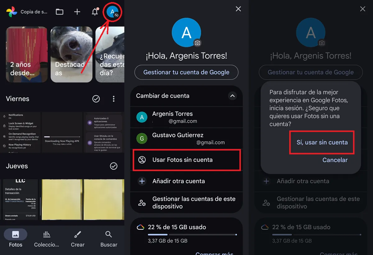 como usar google fotos sin cuenta gmail