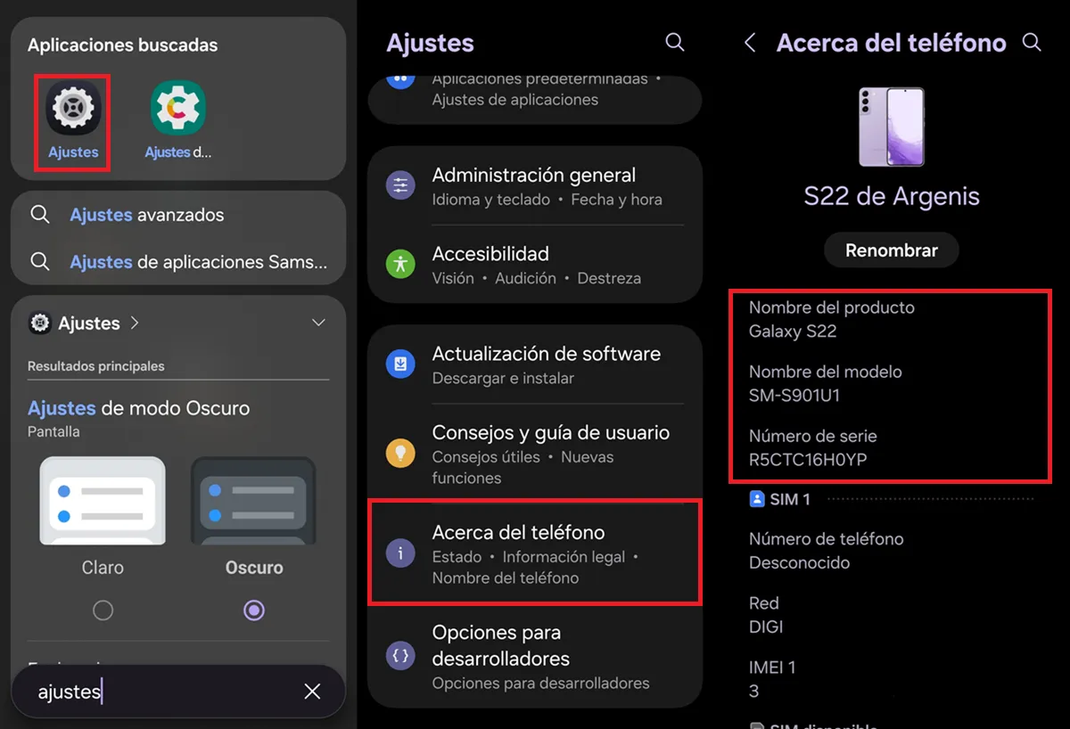 como ver nombre modelo marca de movil android en ajustes