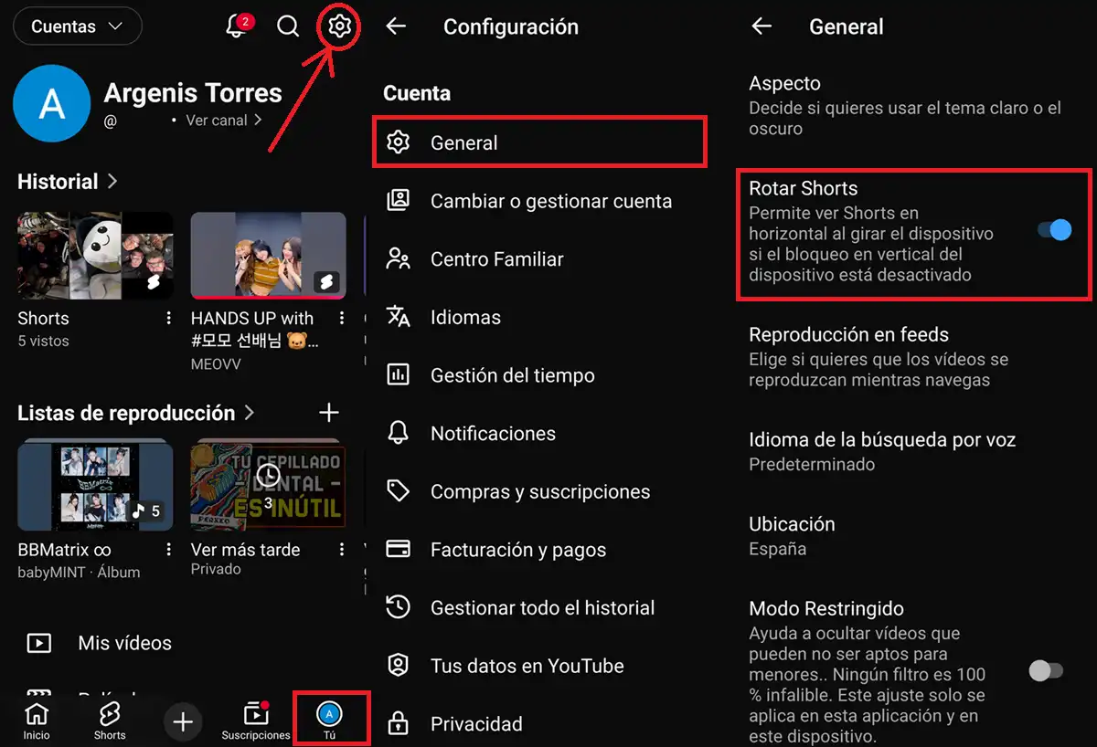 como ver shorts de youtube en horizontal