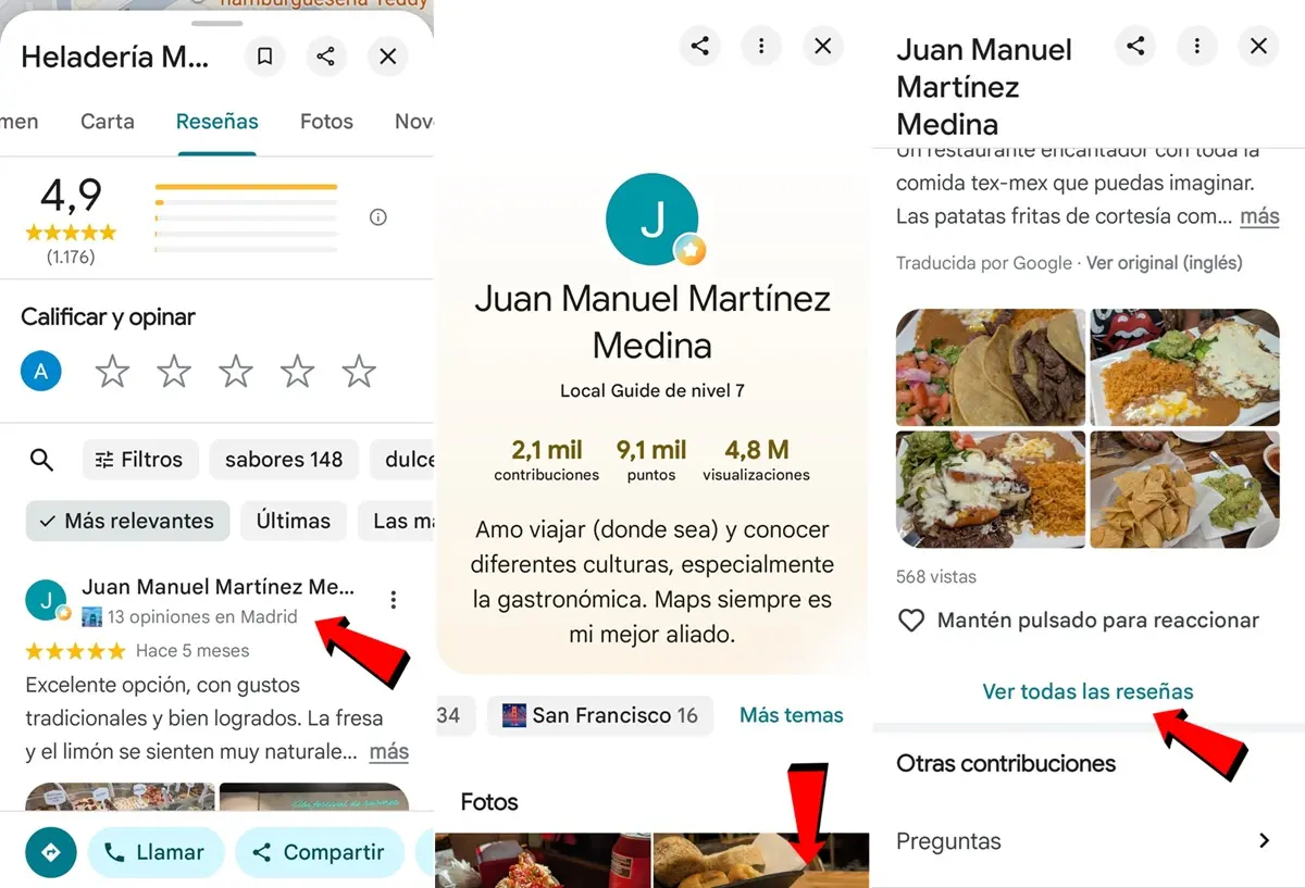 como ver todas las reseñas de Google Maps de otra persona