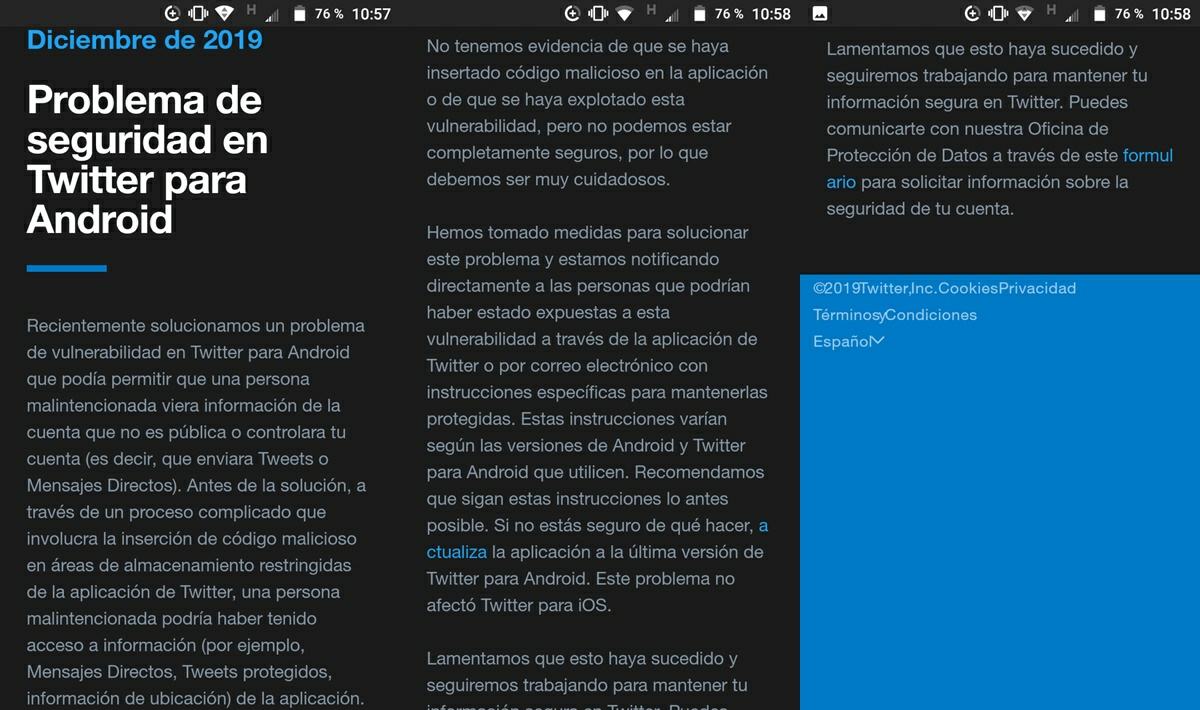 comunicado twitter fallo de seguridad app android