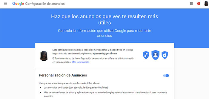 configuracion de anuncios en Google Chrome