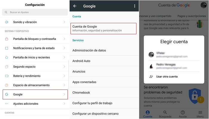 configuracion google android