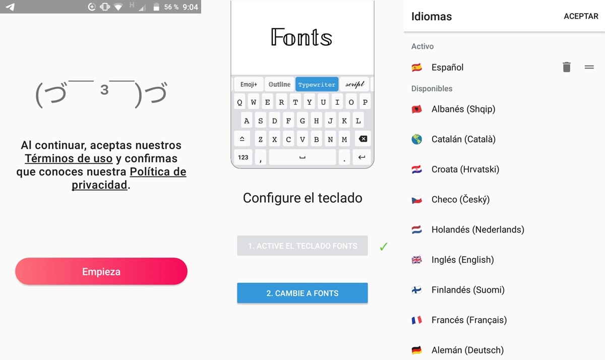 configuracion inicial teclado fonts