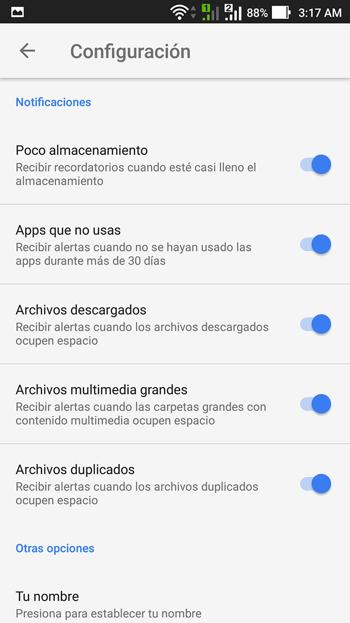 Configuraciones Google's Files Go