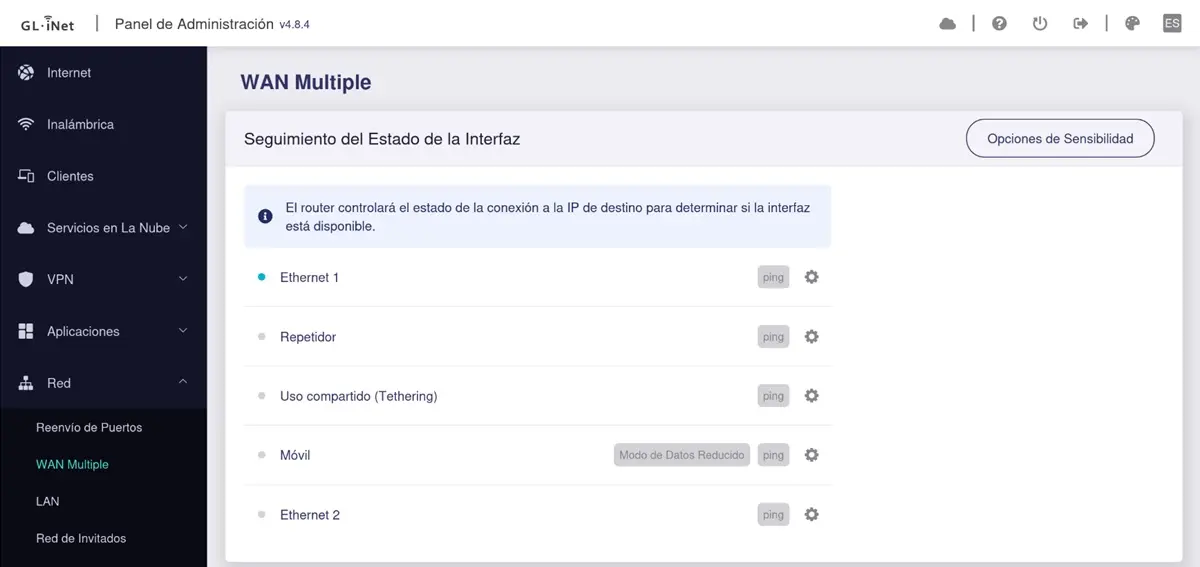 configurar el WAN Multiple para tener mas de una forma de acceder a internet GL.iNet Flint 3e
