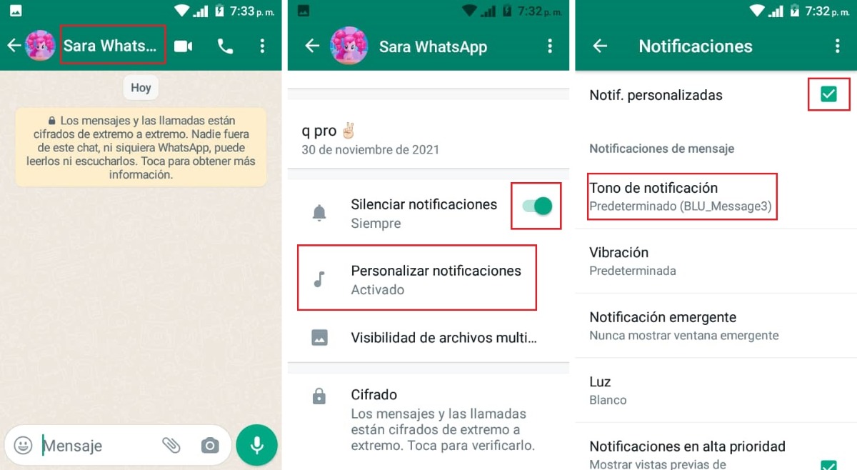 configurar las notificaciones de contacto