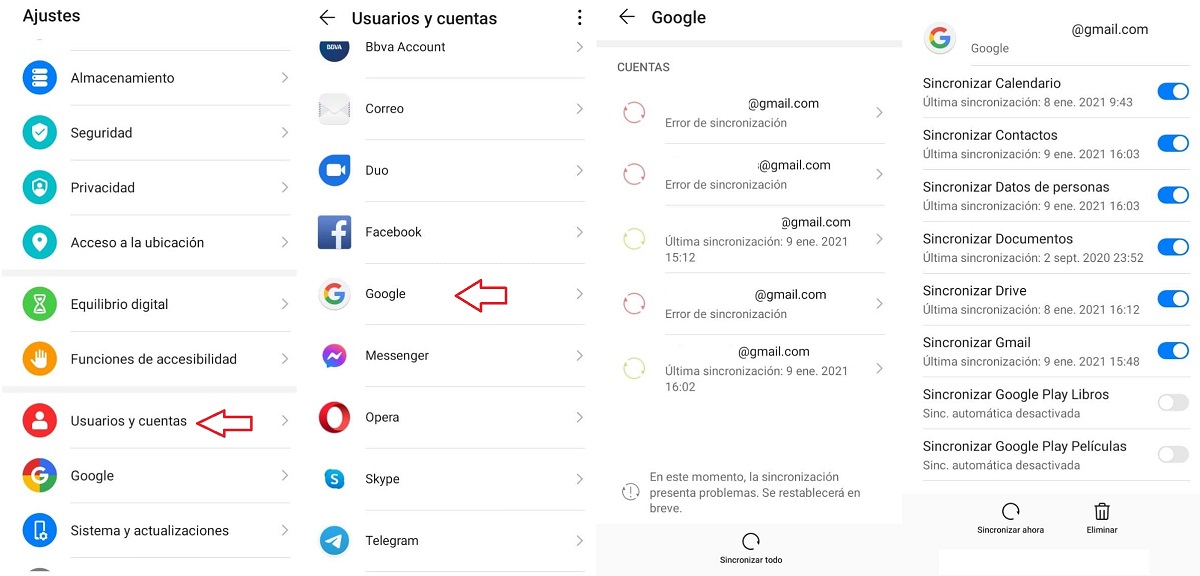 configurar sincronizacion en gmail