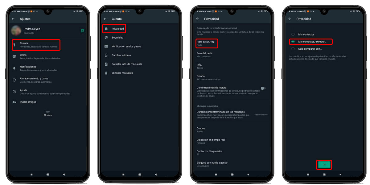 configurar ultima conexion whatsapp