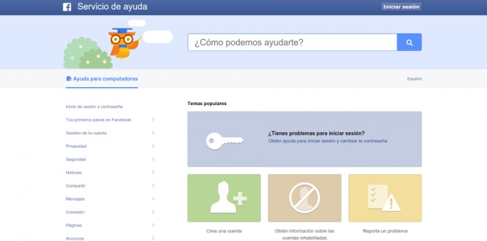 contactar soporte de facebook