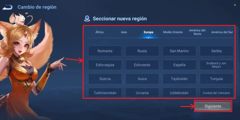cuarto paso para cambiar de region en Honor of Kings