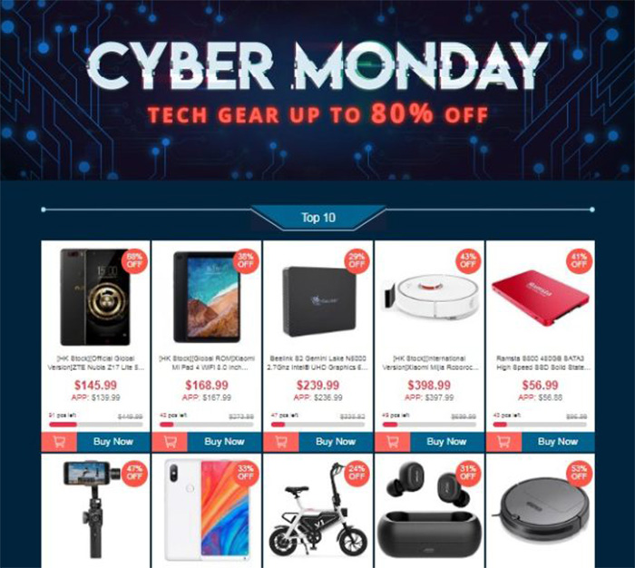 cybermonday ofertas geekbuying