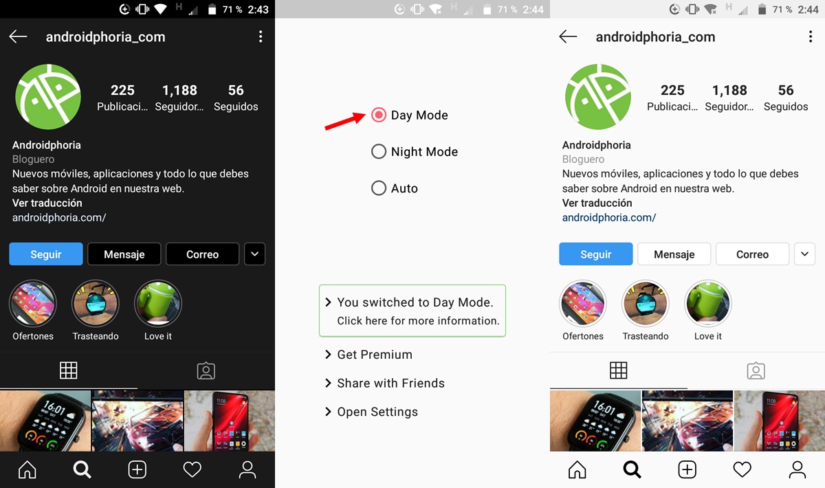 dark mode app desactivar modo oscuro instagram