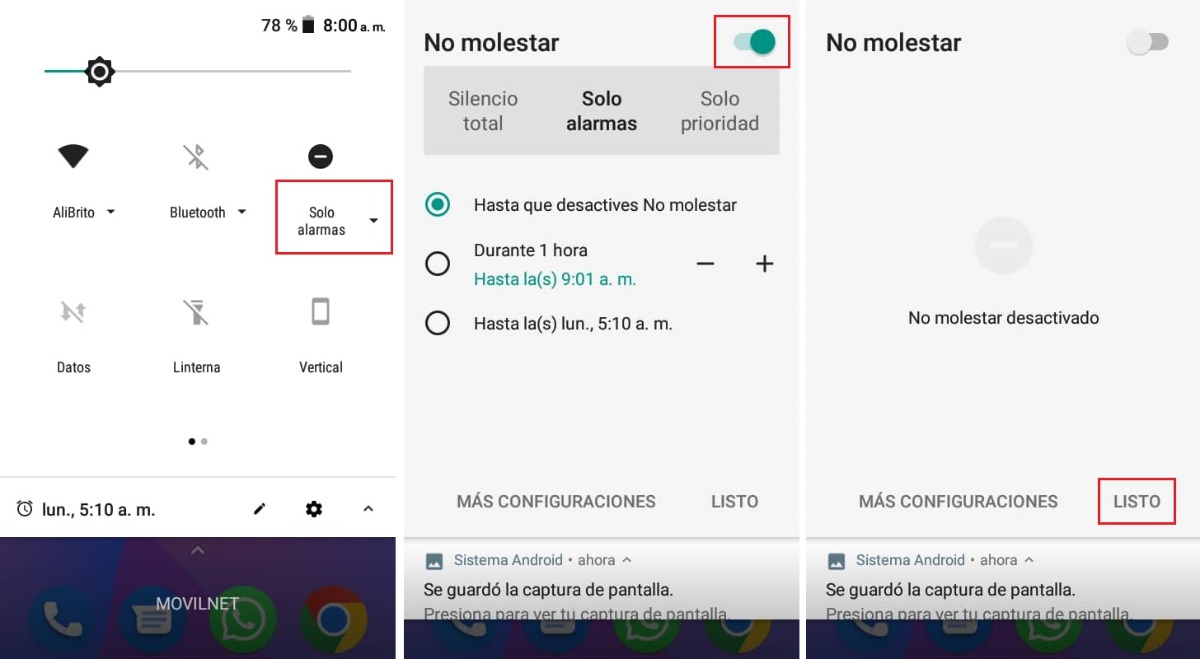 desabilitar el modo no molestar