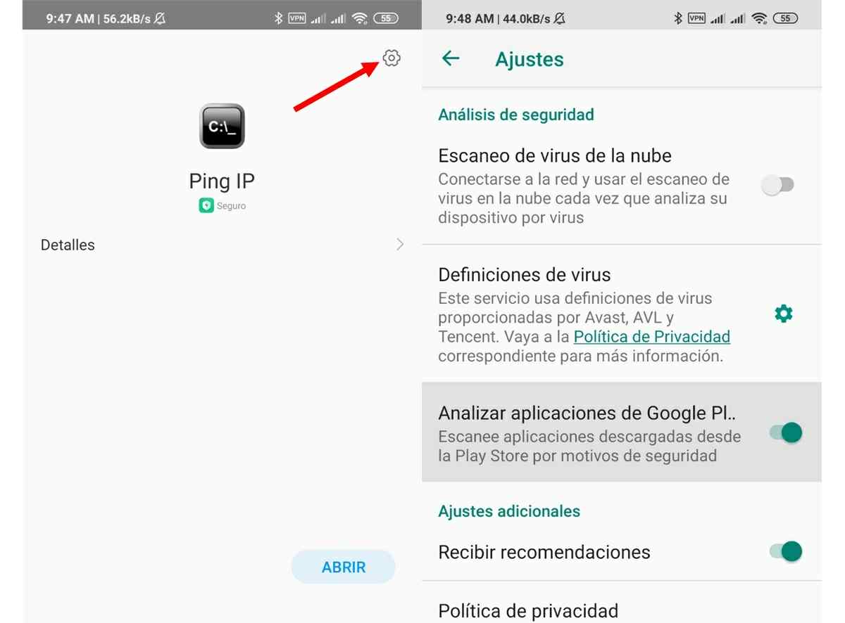 desactivar analisis de seguridad apps de Google Play Store en miui xiaomi