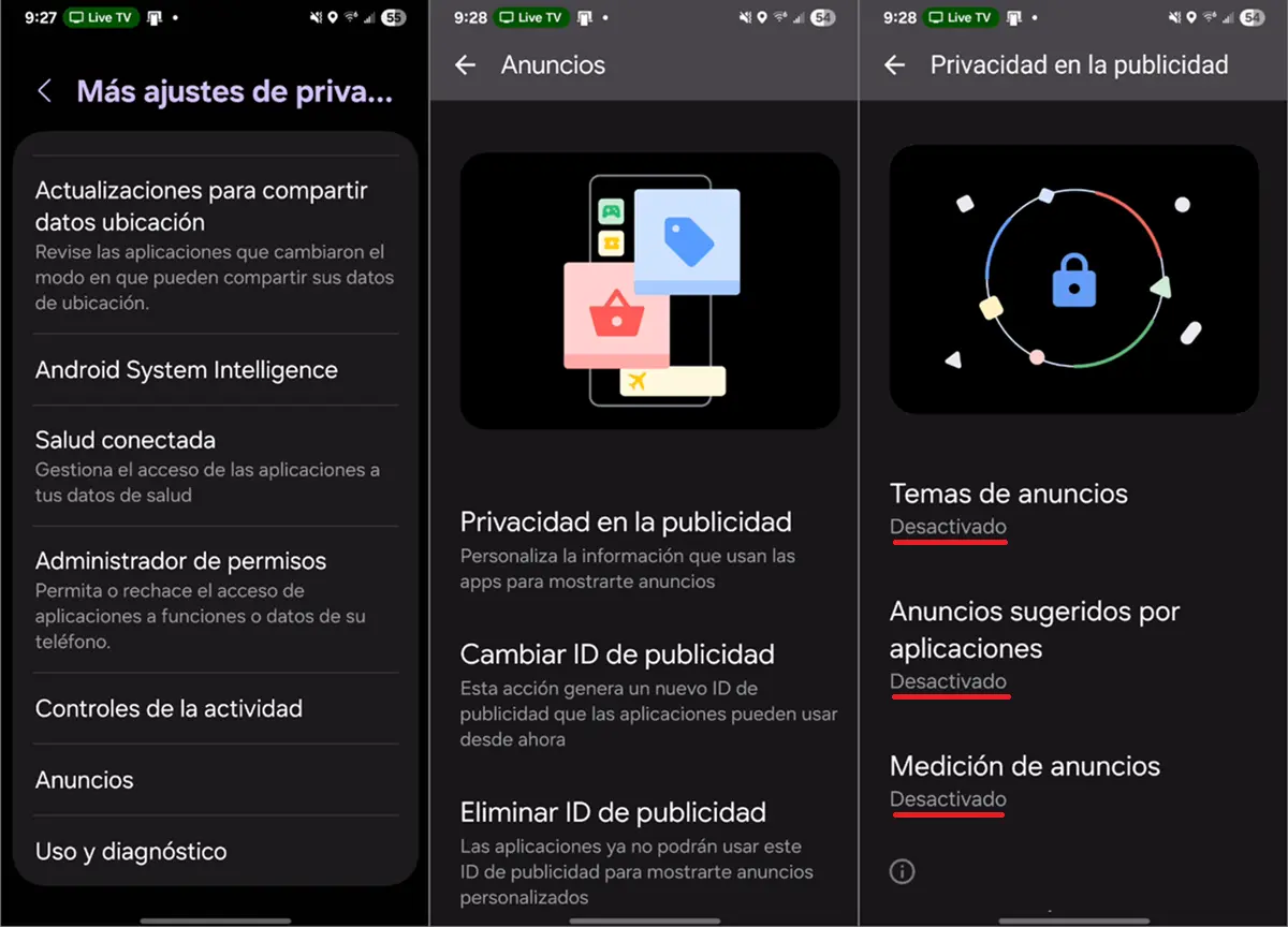desactivar los anuncios de Google en Samsung Galaxy