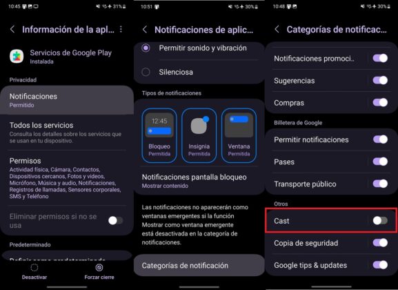 desactivar notificacion de cast en android