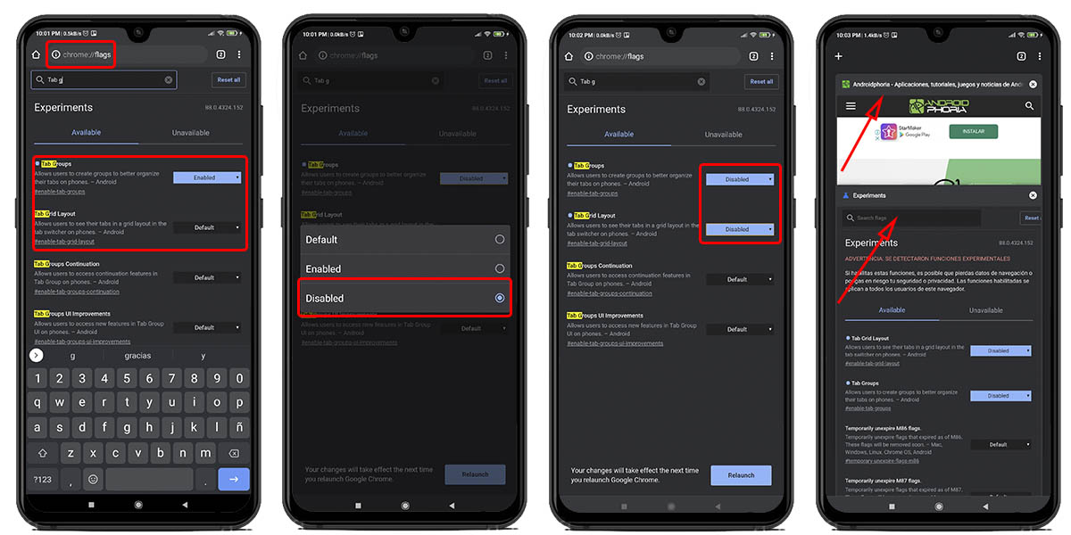 desactivar nuevo diseño pestañas google chrome android