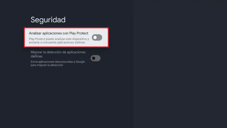 desactivar play protect de google tv