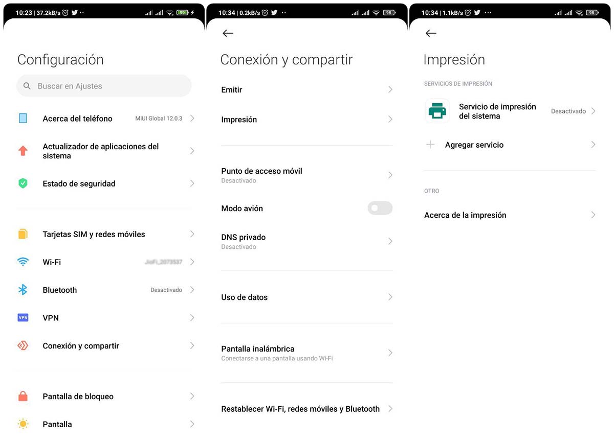 desactivar servicio de impresion del sistema miui optimizacion ahorro de bateria