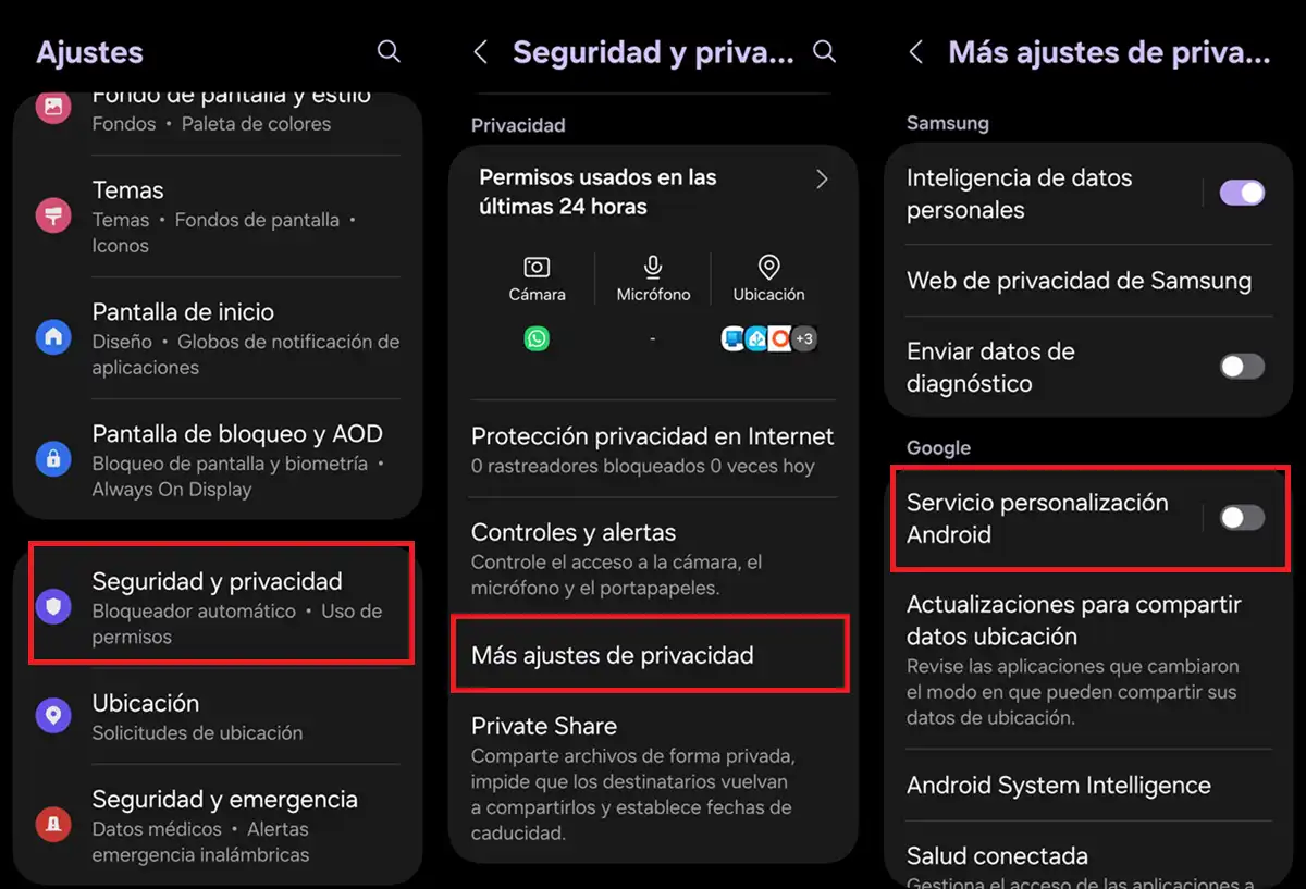 desactivar servicio personalizacion android