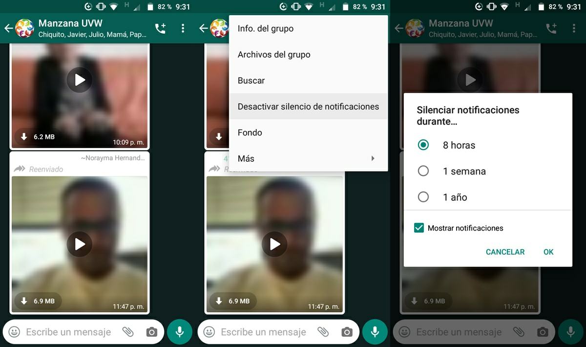 desactivar silencio de notificaciones whatsapp