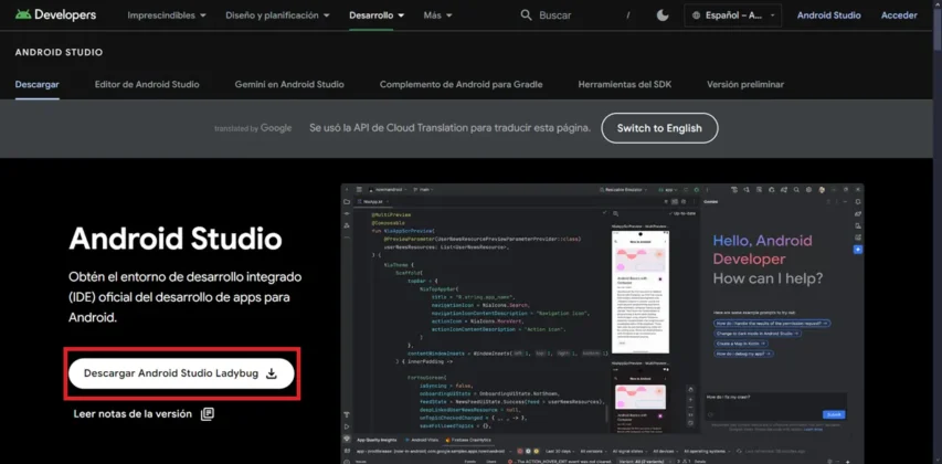 descargar android studio para crear un android virtual