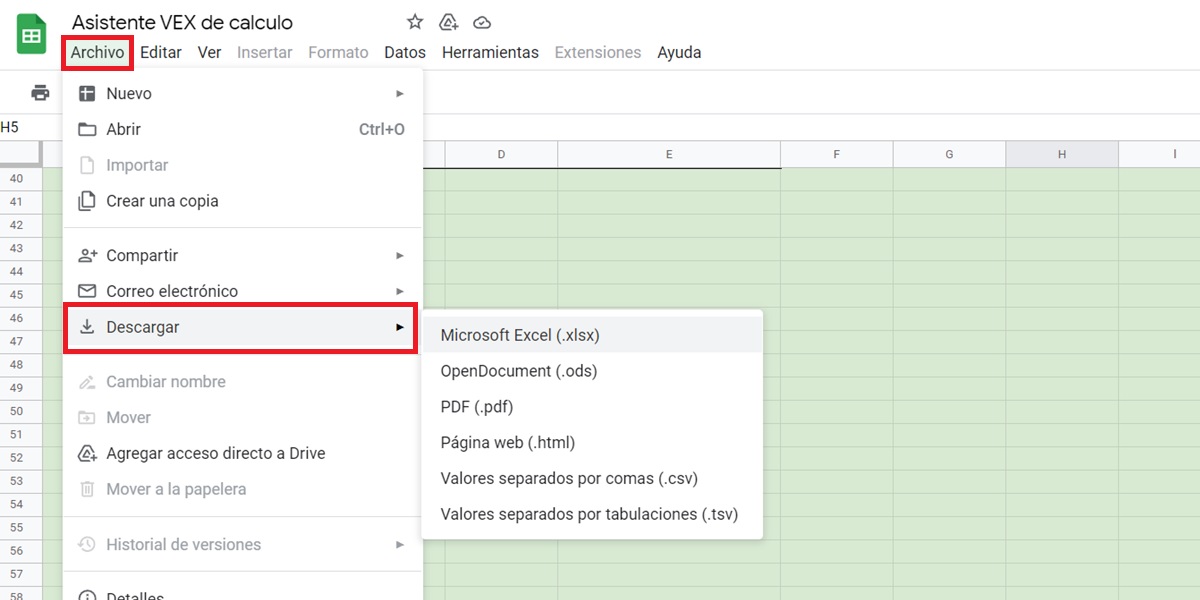 descargar hoja de calculo google para editarla