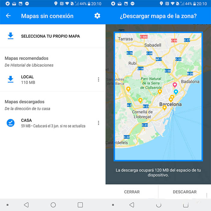 descargar mapas en Google Maps