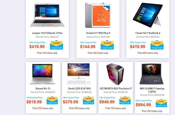 descuentos de Gearbest de la promocion de Intel