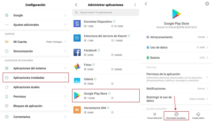 desinstalar google play store