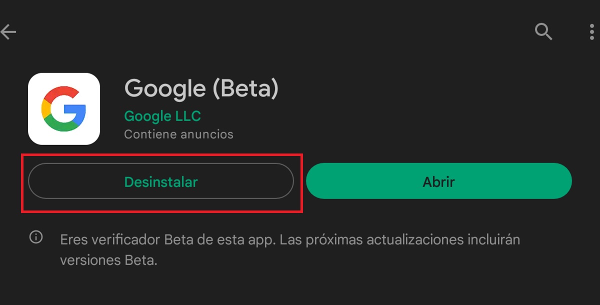 desinstalar la app de google desde google play store