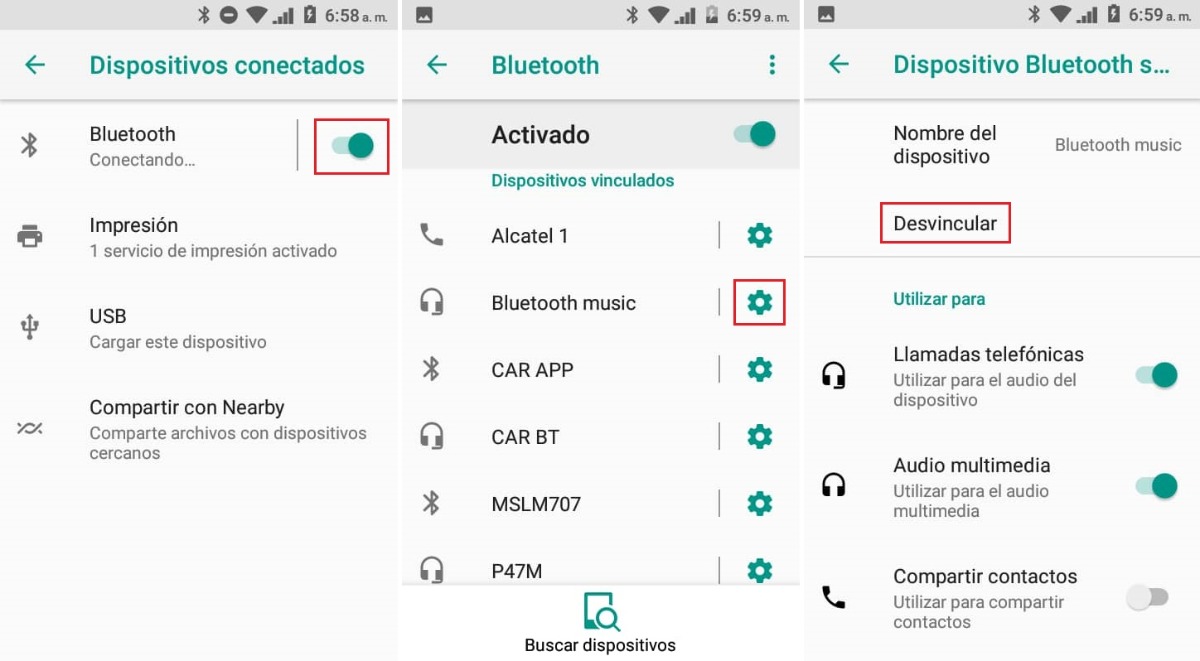 desvincular un dispositivo bluetooth