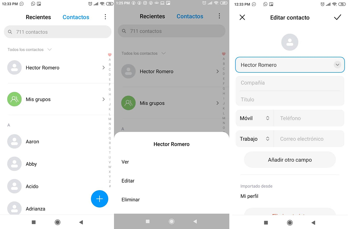 editar contactos en xiaomi
