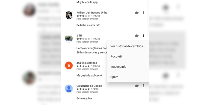 editar resena google play ver cambios