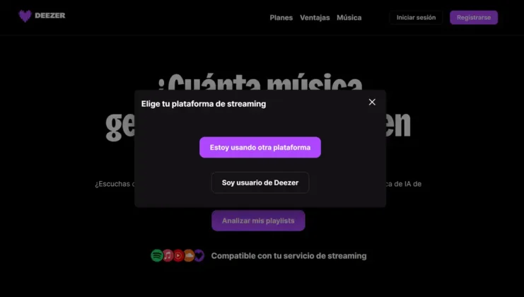 elegir plataforma en el detector de ia de Deezer